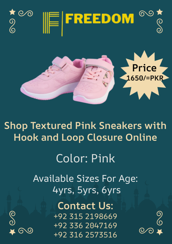 Shop Textured Pink Sneakers with Hook and Loop Closure Online