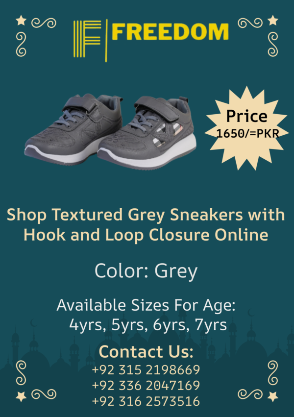 Shop Textured Grey Sneakers with Hook and Loop Closure Online